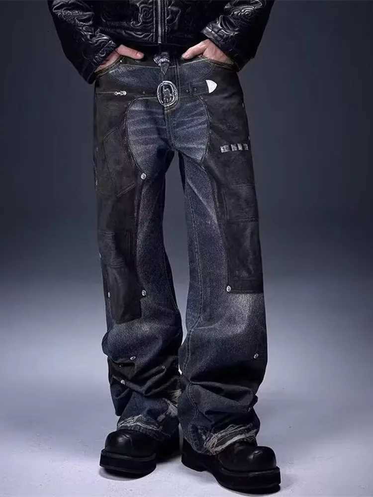 Men's Jeans 2025 Cyber Y2K Streetwear 3D Graphic Print Baggy Jeans Pants For Men Clothes Wide Leg Black Distressed Punk Denim TrousersT261016