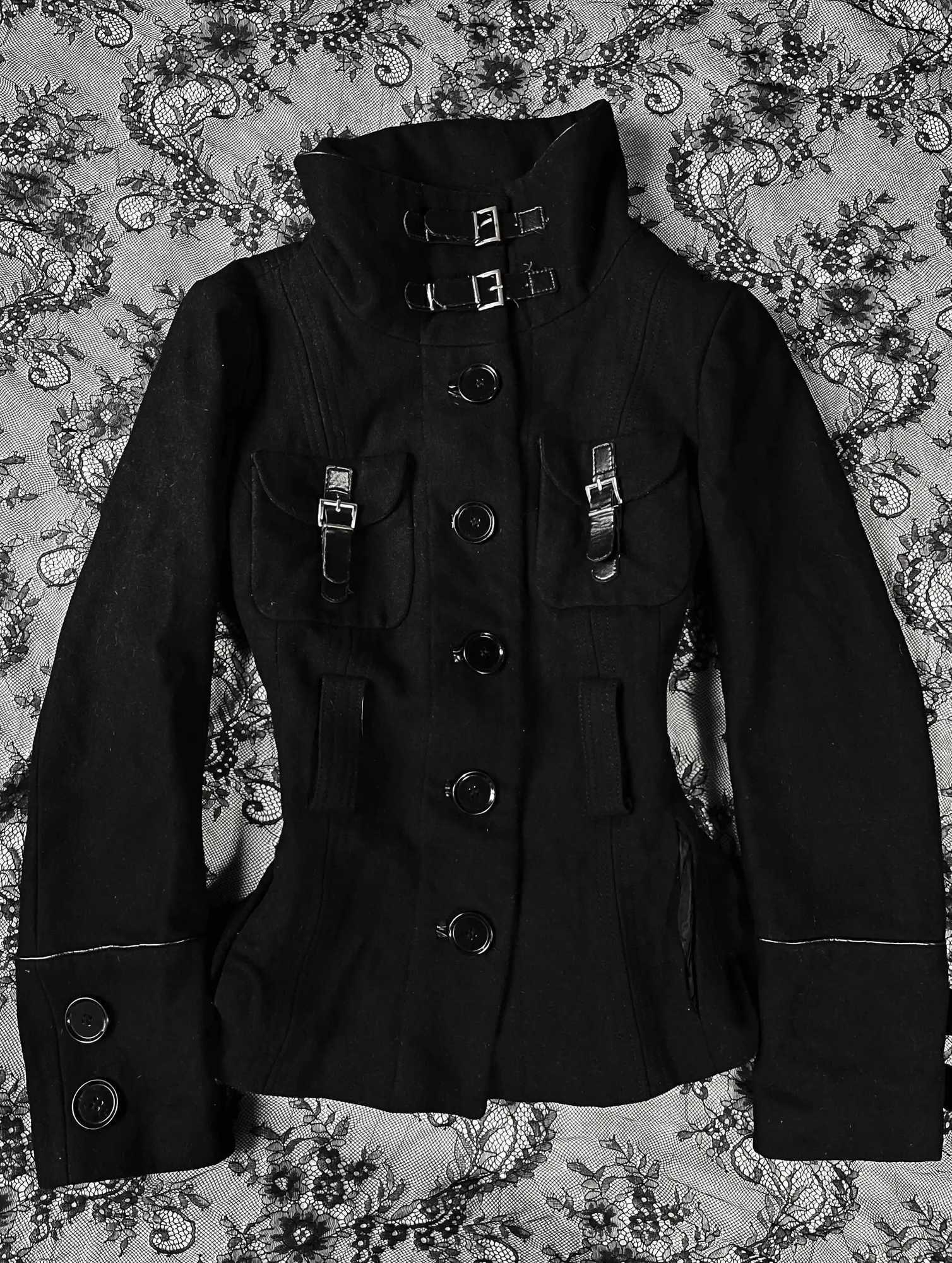 Fit Men's Jackets Vintage Slim Straight Tube High Neck Jacket Women Hip-hop Gothic Casual Jacket New Harajuku Streetwear Button Black Coats N26