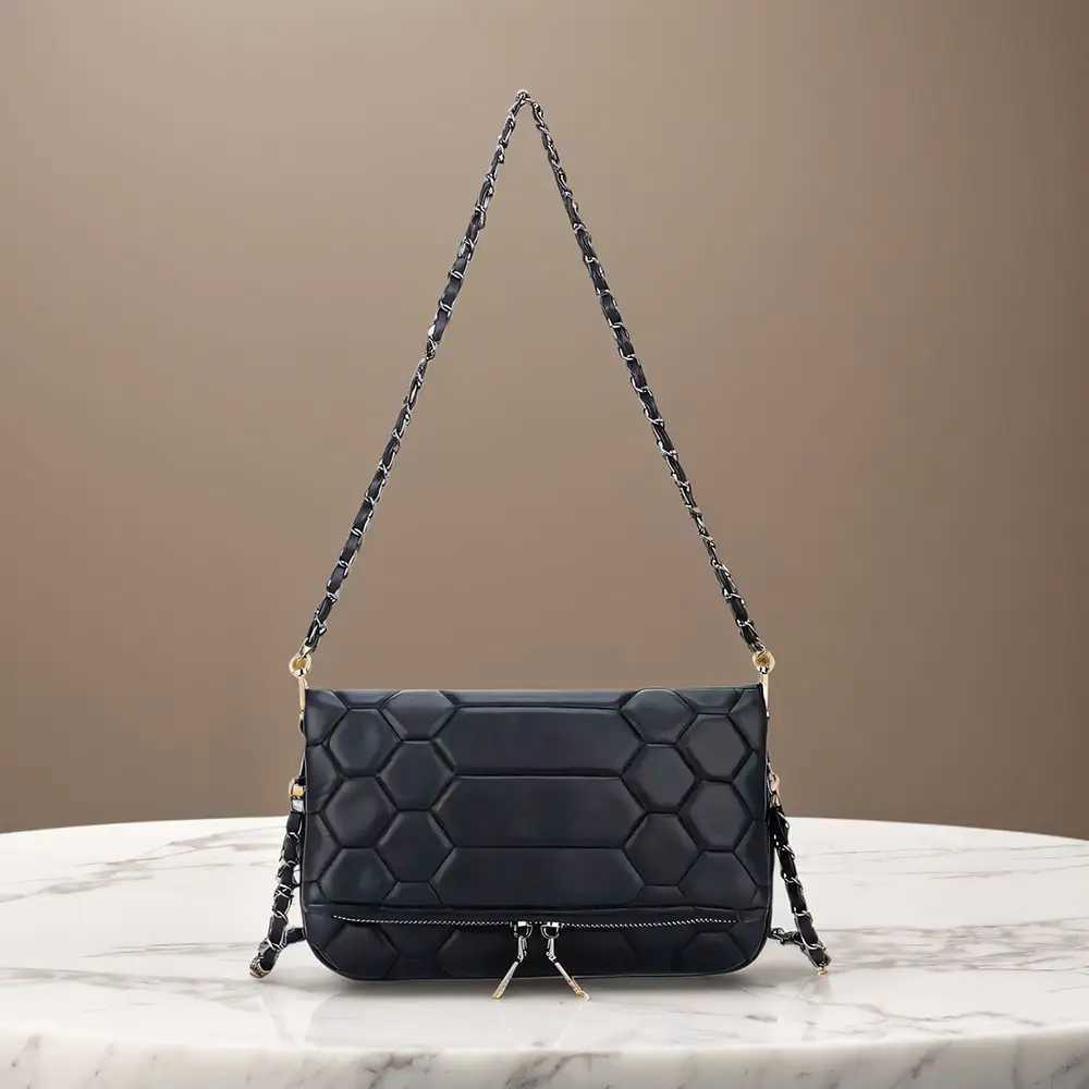 Fashion Quilted Crossbody Bag Trendy PU Flap Shoulder Bag Women's Casual Vegan Handbag Purse Quilted Chain Decor Flap Square Bag Q261016