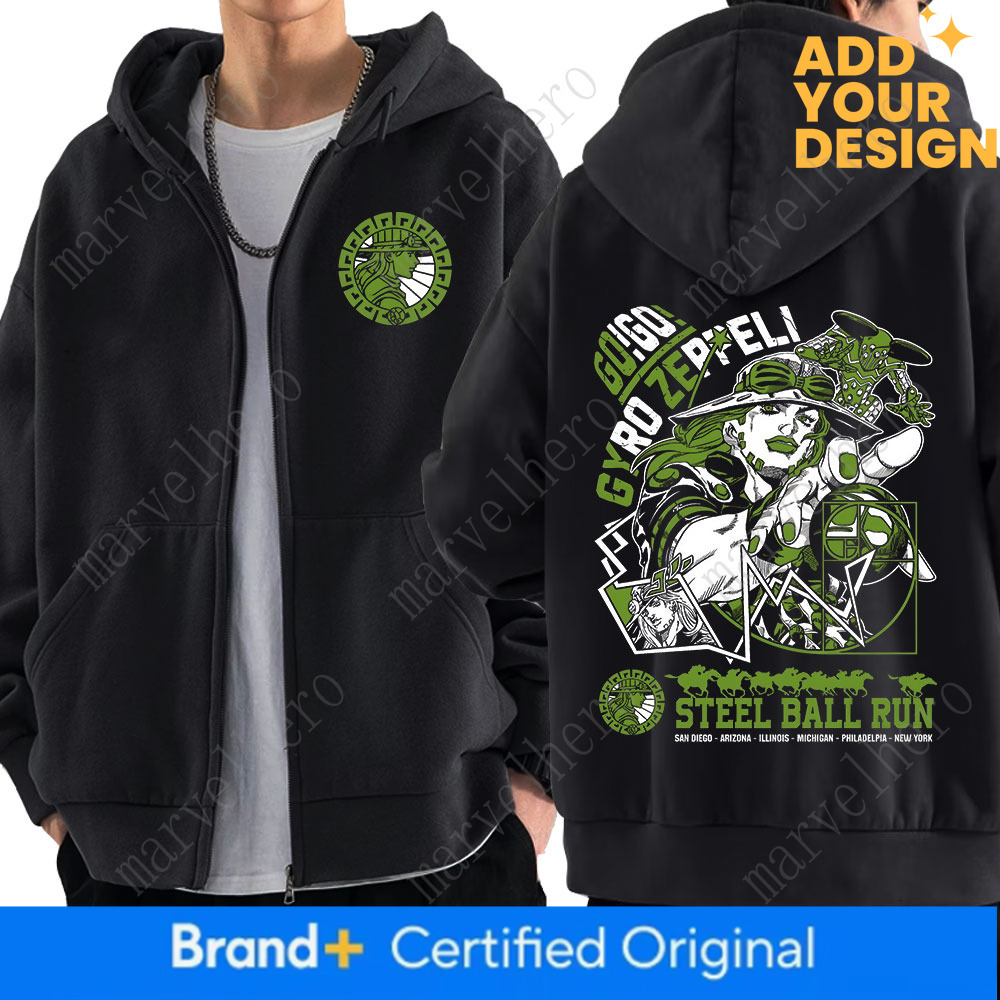 Anime Jojo Bizarre Adventure Zipper Hoodies Gyro Zeppeli STEEL BALL RUN Manga Zip Up Hooded Sweatshirts Men Casual Pullover Coat