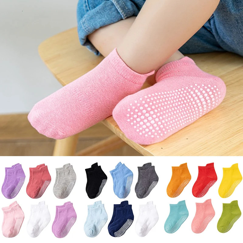 6Pairsset Children's Socks For Boys Girls Casual Sport Kids Floor Boat Boy Girl Solid Baby Toddler Sock Anti-slip Spring Autumn 261015