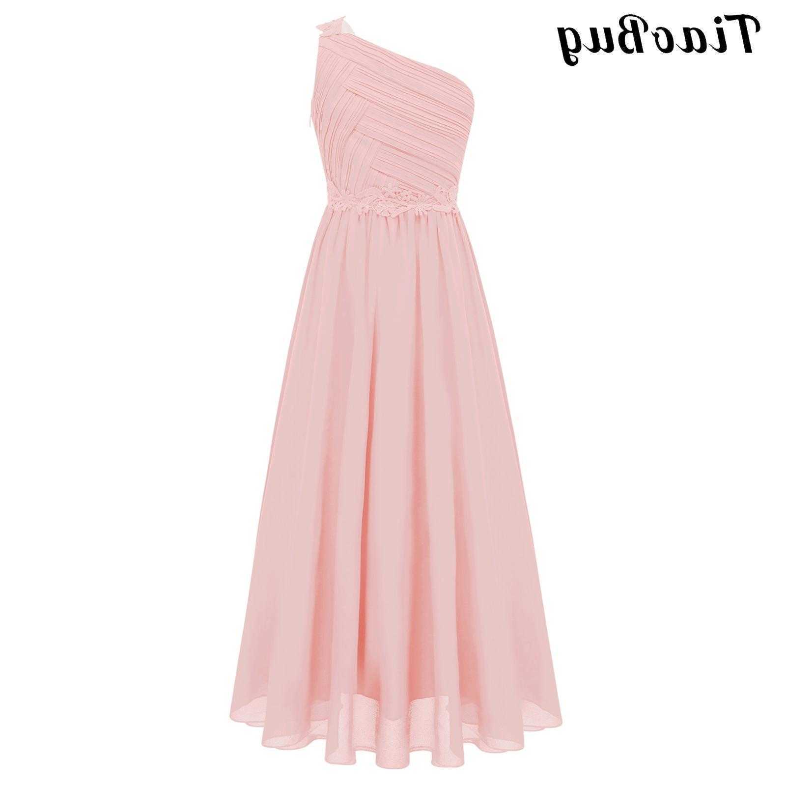 Chiffon Girls One Shoulder Dresses Kids Ruched Pleated Wedding Bridesmaid Formal Flower Dress Elegant Festive Summer Party Dress S261016S59C