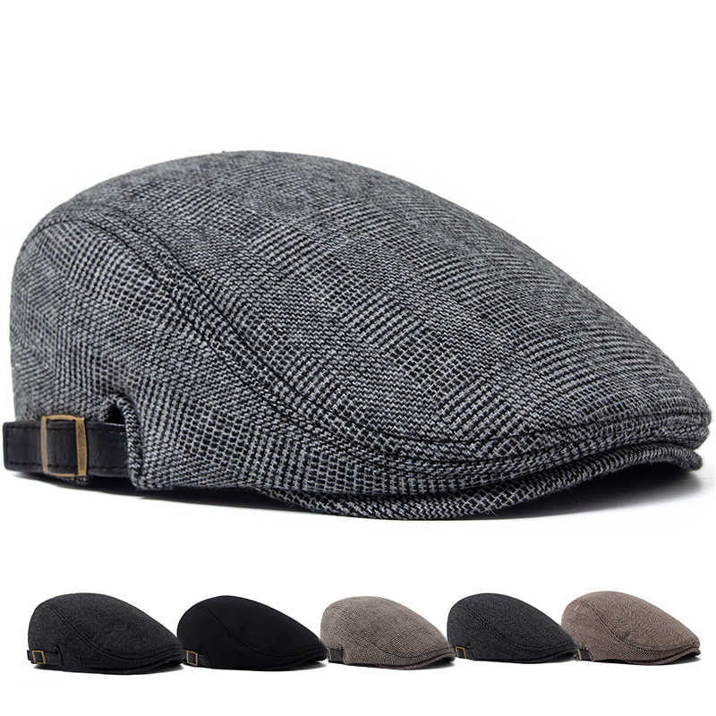 Vintage Wool Beret Men Winter Plus Velvet Warm Flat Hat Casual Berets Retro Fashion Newsboy Cap Men's Double Breasted Adjustable S261016RNIN