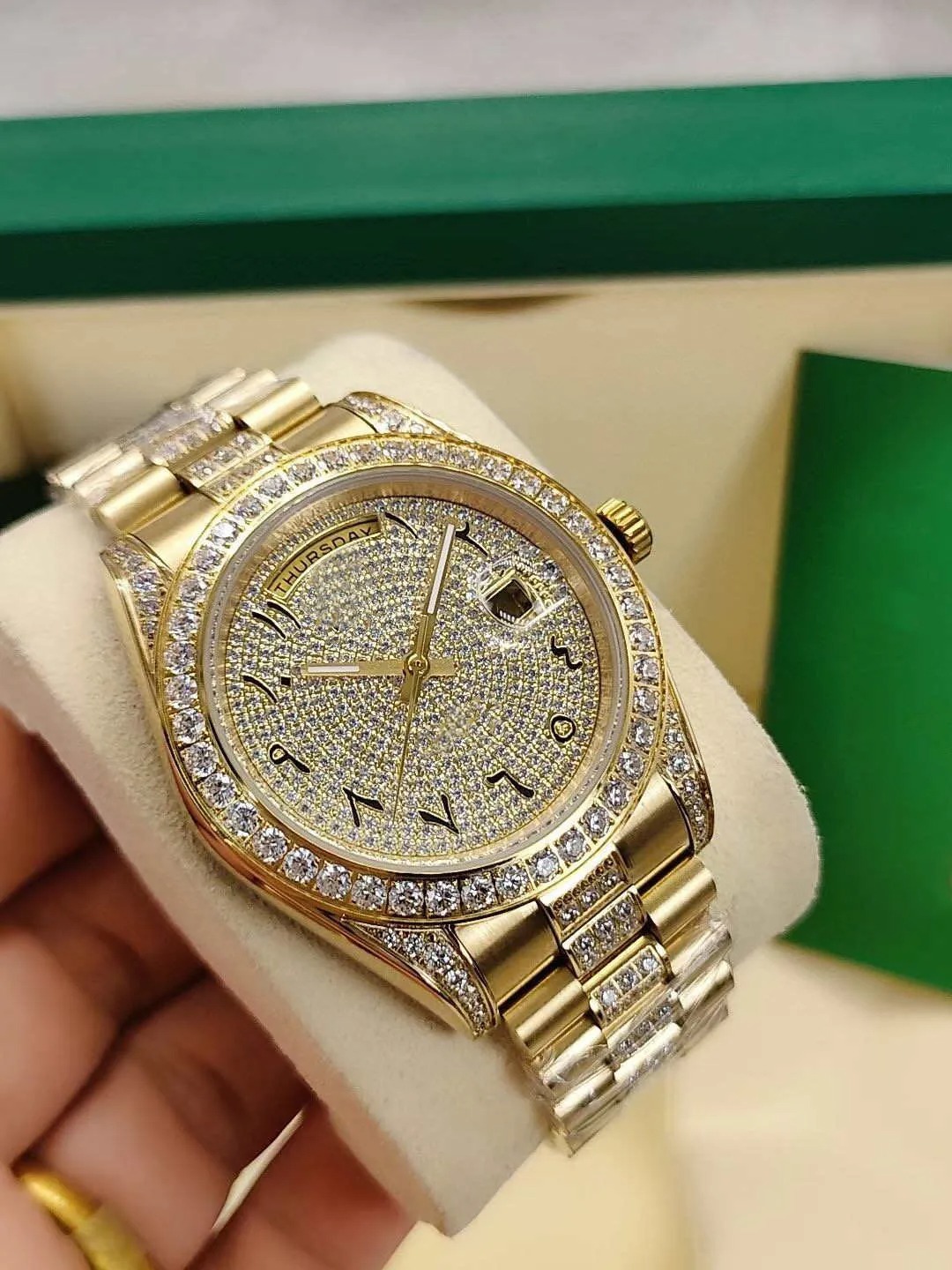 Fashion Top Mens Watches Automatic Mechanical Movement Watches Full Diamond Face Men's Wristwatches Stainless Steel Strap Business Waterproof M