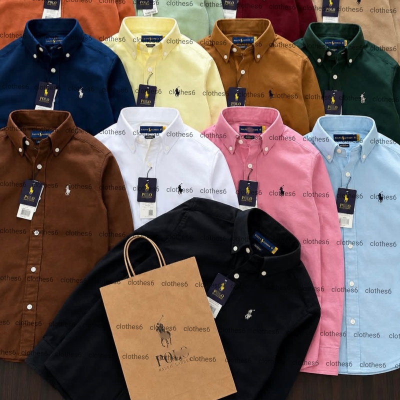 Designer Mens Polo Shirts Luxury Men's Casual Shirts Long Sleeve Embroidered Pure Cotton Unisex Shirt Autumn Solid Color Tops Blouse