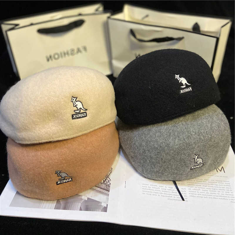 woolen Woolen hat simple solid color artist's hat unisex spring and autumn winter woolen gold embroidered beret Caps S261016P18G