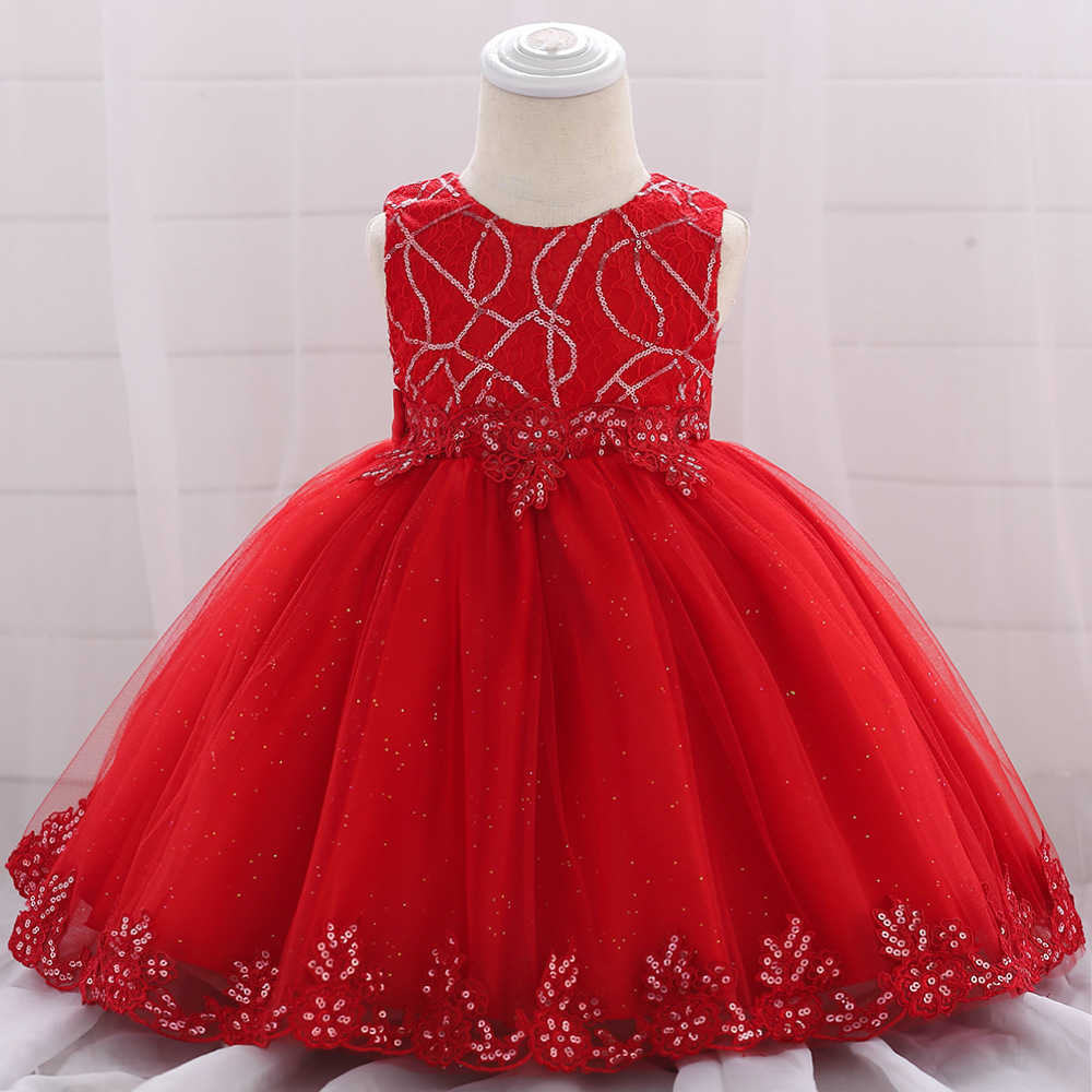 Girls Baby Sequins Bow Red Princess Dress For Kids Christening Birthday Party Baptism Christmas New Year Ball Gown 3-24 Months S261016ZZIO