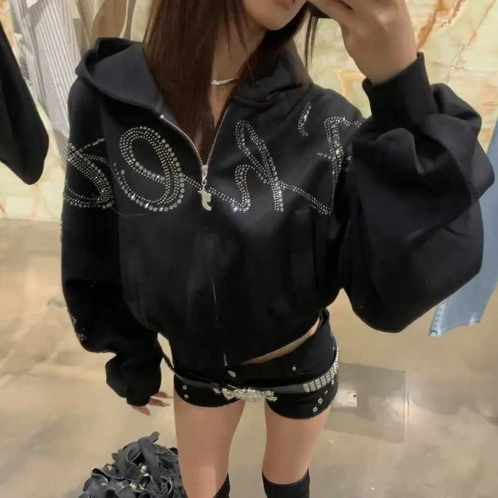 Zipper Men's Jackets 2025 Autumn Y2k Vintage Hoodie Unisex Sweatshirt Hip Hop Letter Casual Cropped Loose Streetwear Hooded Women Clothing N261