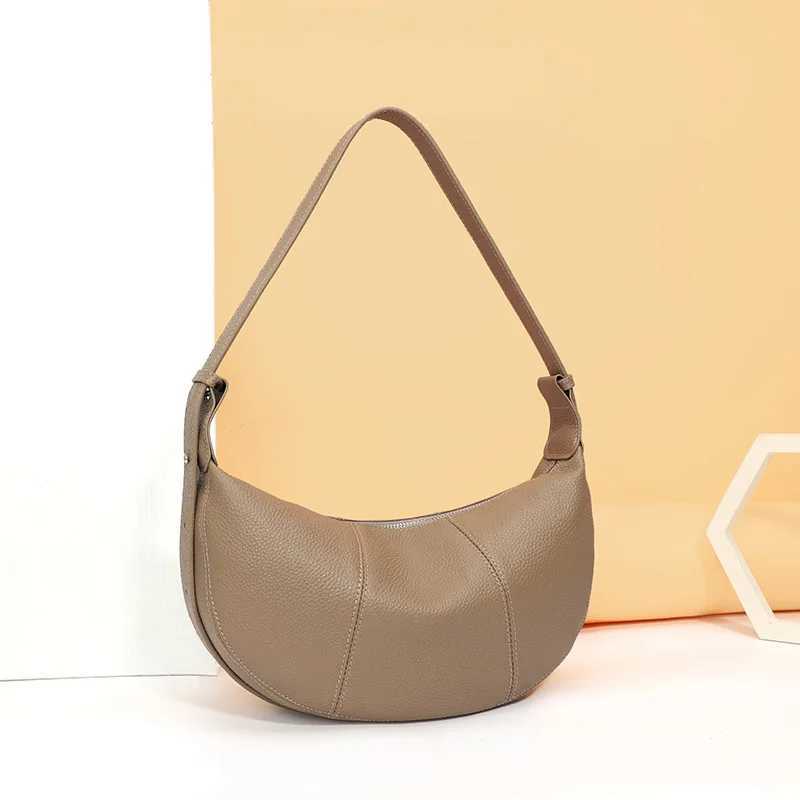 Shoulder Bags New Women Bags 100% Genuine Leather Underarm Totes Solid Color Commute Handbag Portable Adjustable Half Moon Female Shoulder Bag X2610