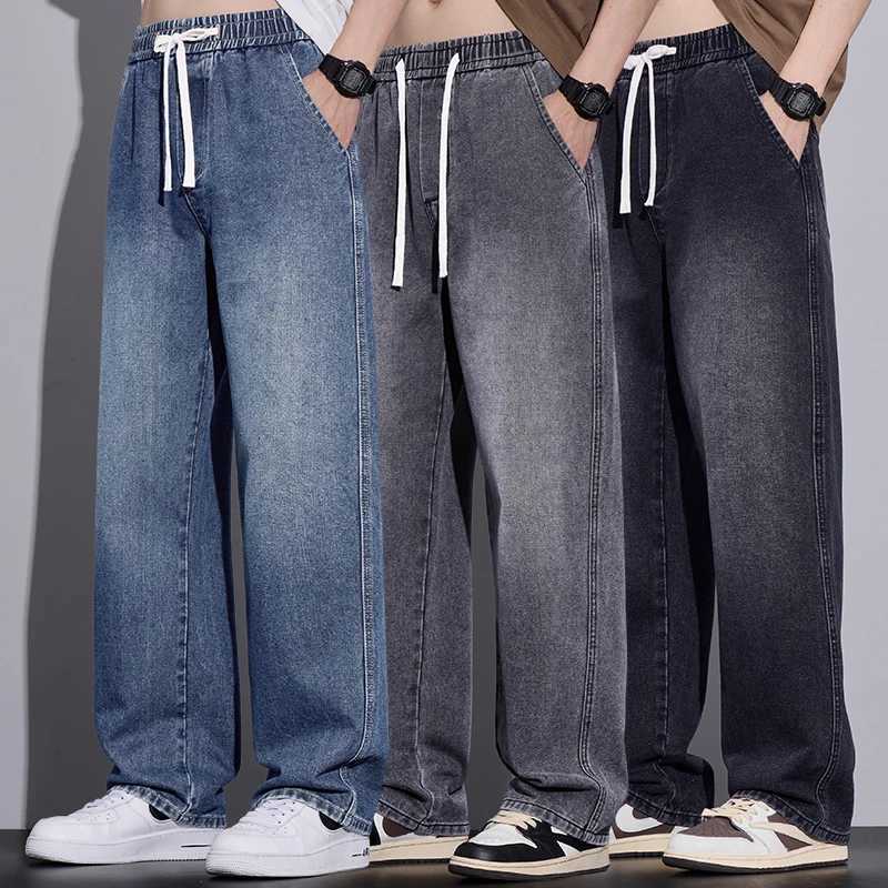 Men's Jeans Men's Clothing Wide-leg Pants Baggy Jeans Streetwear Straight Fashion Denim Trousers Y2k Vintage Washed Elastic Waist Man Pant