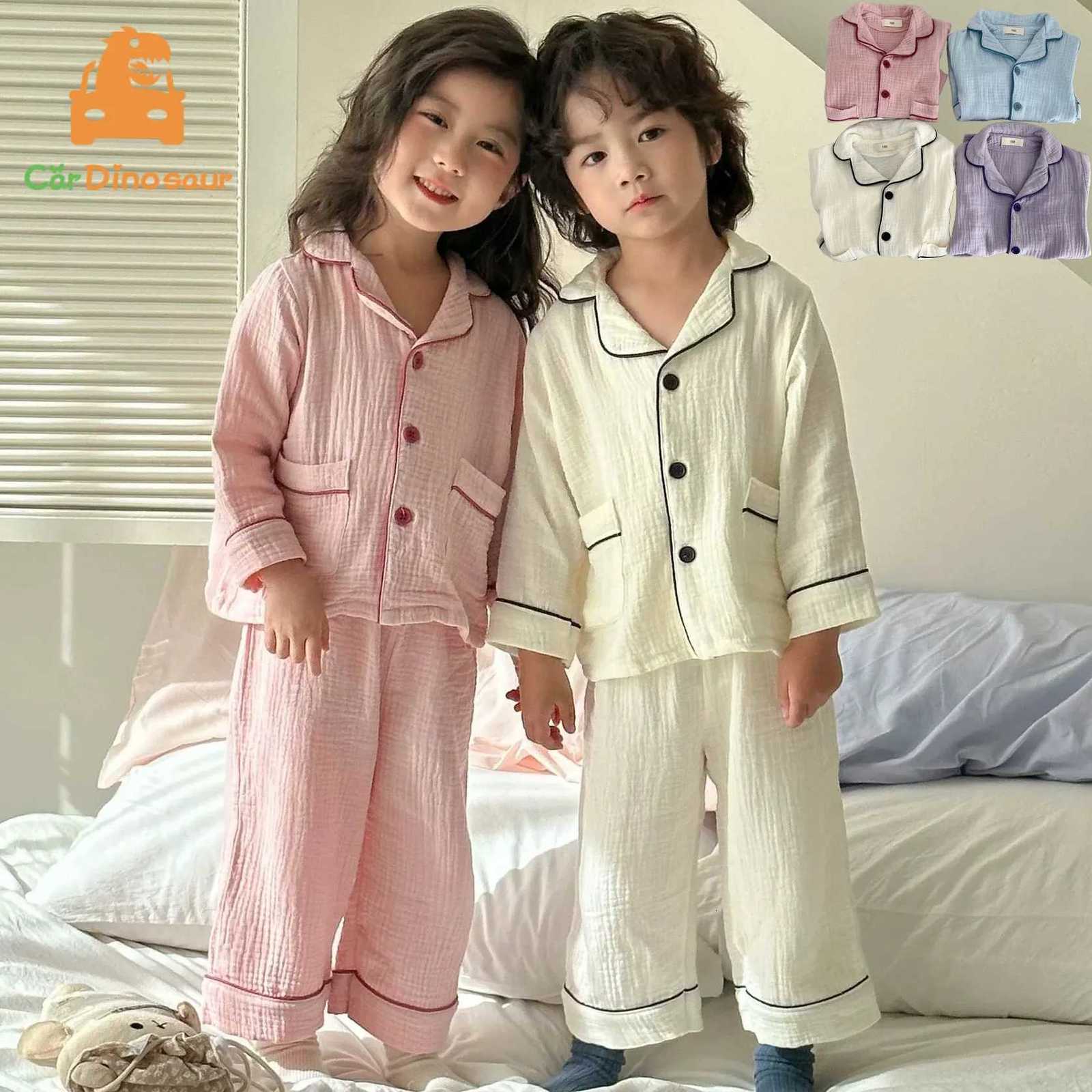 Pajamas 2025 Autumn Spring 1-12 Years Children Cotton Solid Color Shirt+Trousers 2 Pieces Suit Spwear Kids Boy Girl Soft Pyjamas SetW261019