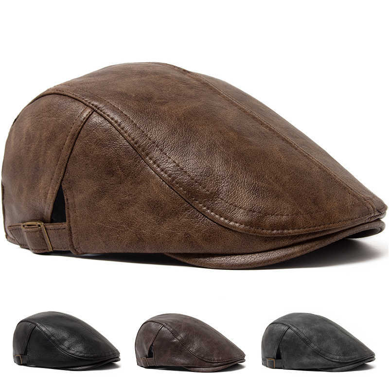 PU Fashion Leather Men Beret Autumn Winter Thicken Warm Women's Hat Vintage Newsboy Caps Visor Cap Higher Quty Unisex Berets S261016K0D4