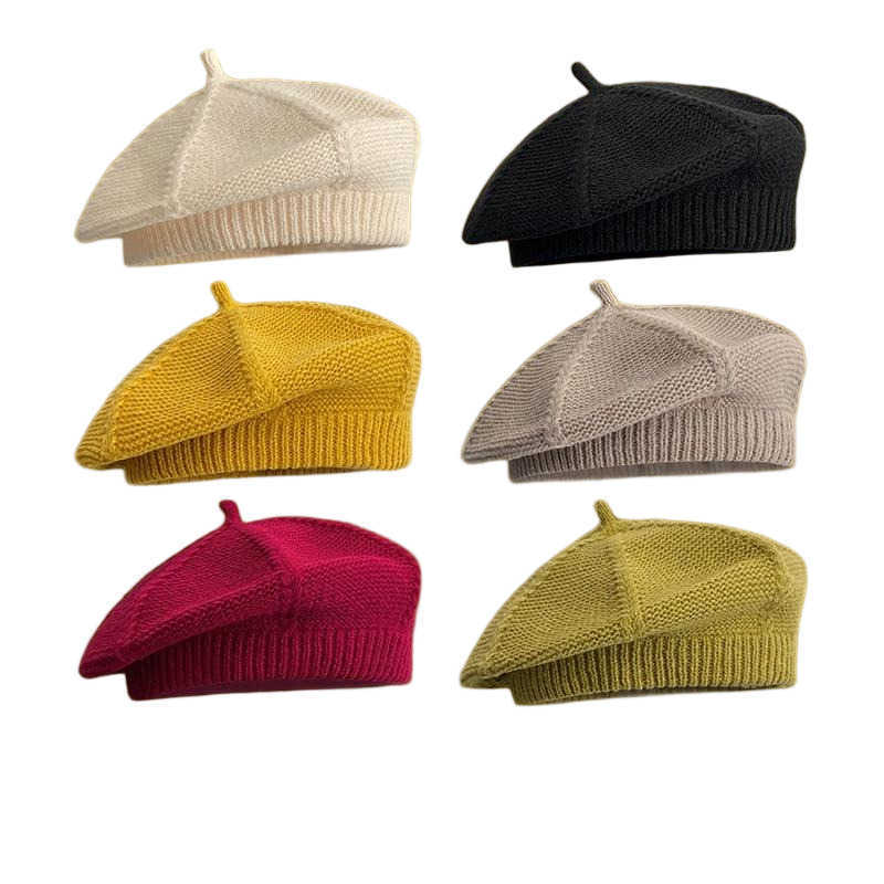 Twist Simple Pattern Knitted Wool Beret for Women Ins-Style Autumn and Winter Fashion Painter Hat Student Street Pumpkin Hat S261016C9AK