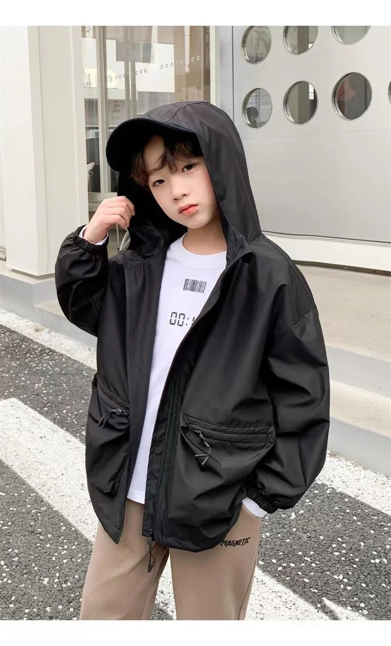 Boys Windbreak Jackets Autumn Spring Kids Thin Zipper Tracksuit Coats Children Clothing Teen Hooded Trench Outerwear 414Y 261016