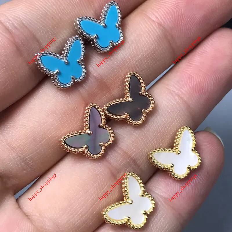 Designer Fashion Style Lady Women Copper Inlay Black Red Onyx Mother Of Pearl Butterfly Plated Gold Mini Stud Earrings