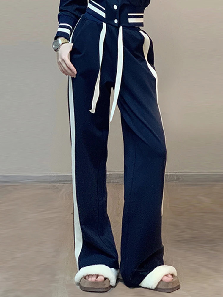 Wide Leg Pant's Loose Spring And Autumn Clothes High Waist Contrast ColorBaseball uniformCasual Sports Top Pant 261015