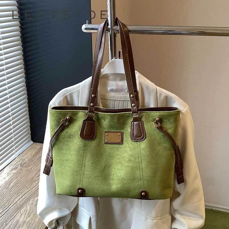 Totes LEFTSIDE Women PU Suede Shoulder Bag 2025 Winter Retro Soft Tote Bag Luxury Designer Trend Female High Capacity Green Handbags X261016