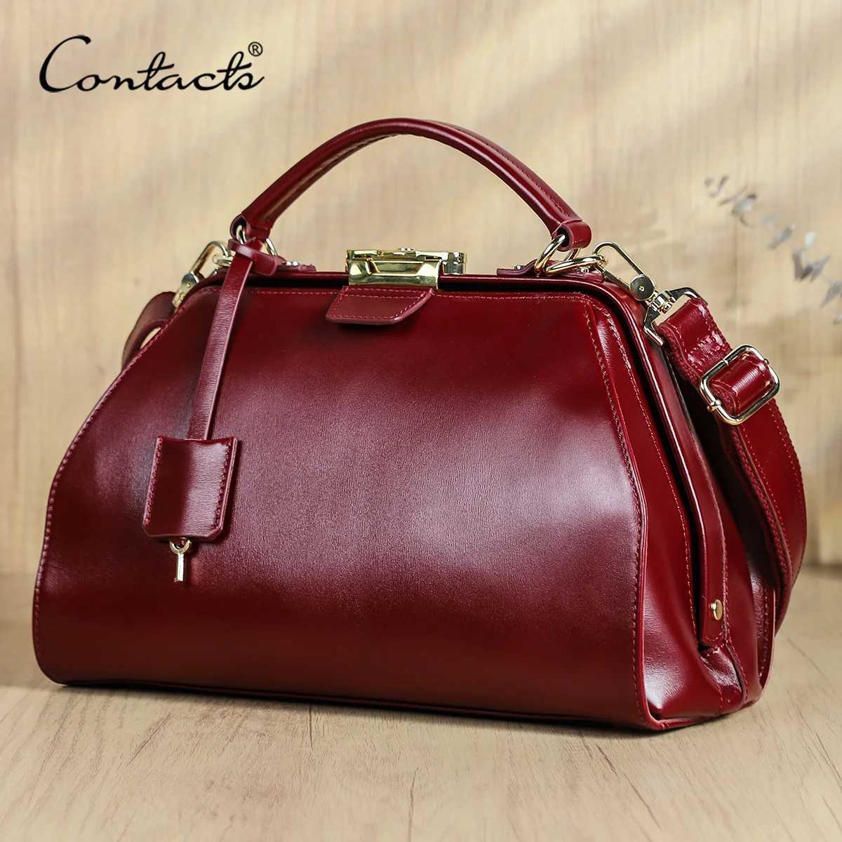 Shoulder Bags CONTACT'S Genuine Leather Women Sling Shoulder Bag Designer Crossbody Bag Metal Frame Key Lock Tote Handbag Womens Bag H261016