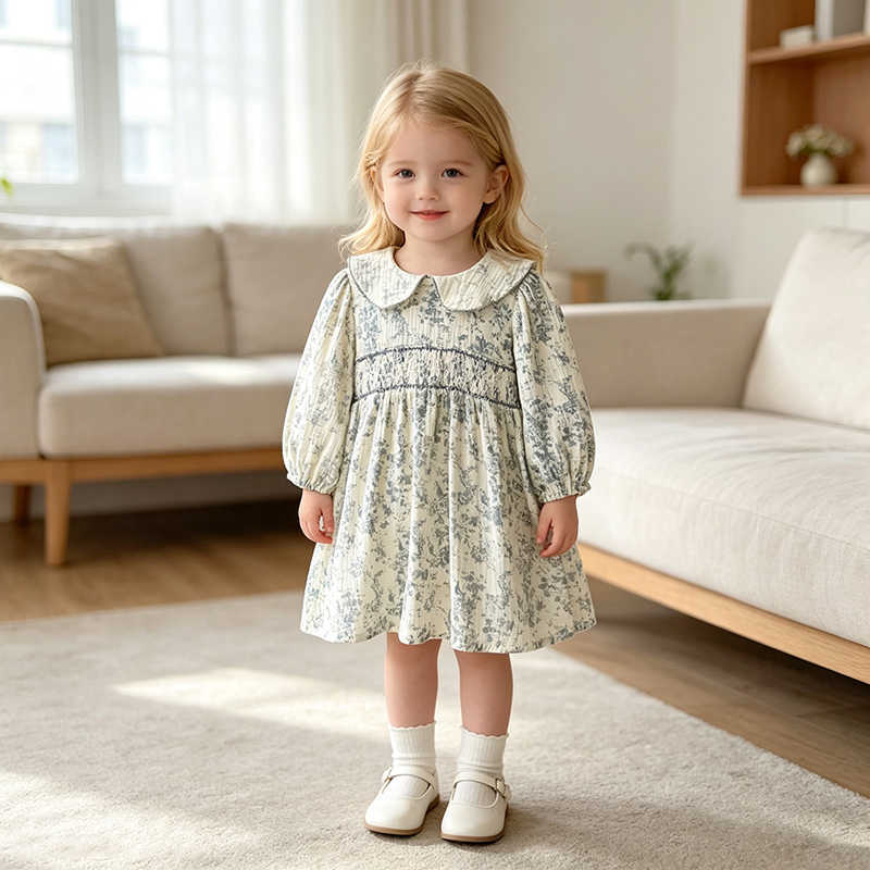 Autumn 2026 Spring Kids Baby Girls Dress Long Sleeve Yellow Embroidery Collar Princess Dress Korean Version Dress S261016RWME