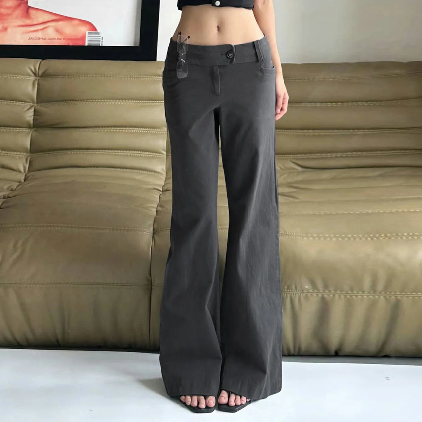 Women's Casual Pants Elegant Retro Solid Color Low Waist Woven Suit Simple Commute Style Loose Straight Leg Trousers 261015