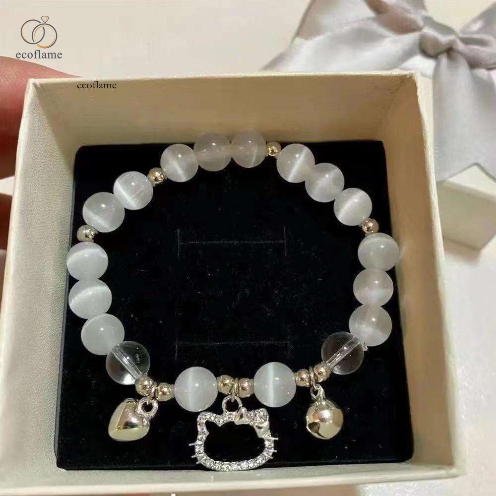 kt cat bell bracelet women, Korean Japanese style, versatile fashionable heart-shaped beaded bracelet, gift for girlfriends and students