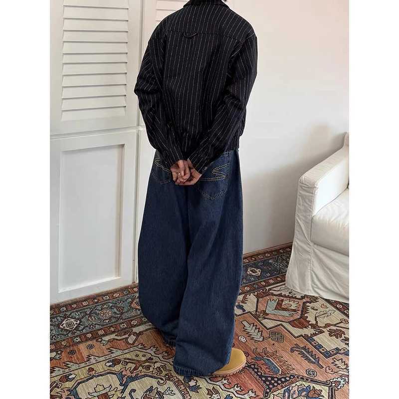 Men's Jeans Men's Blue Baggy Y2k Jeans Harajuku Denim Trousers Vintage Aesthetic 2000s Style Oversize High Waist Jean Pants Trashy Clothes
