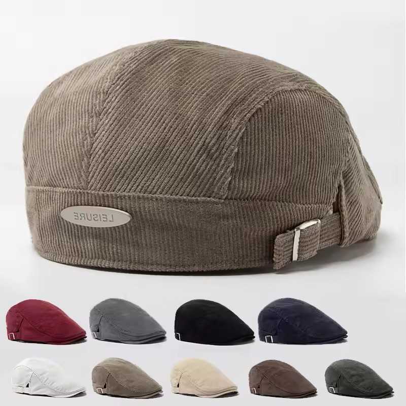 Fashion Men Corduroy Beret Spring Autumn Thick Warm Women's Flat Hat Vintage Casual Newsboy Cap Unisex Fashion Front Back Wear S261016F67E