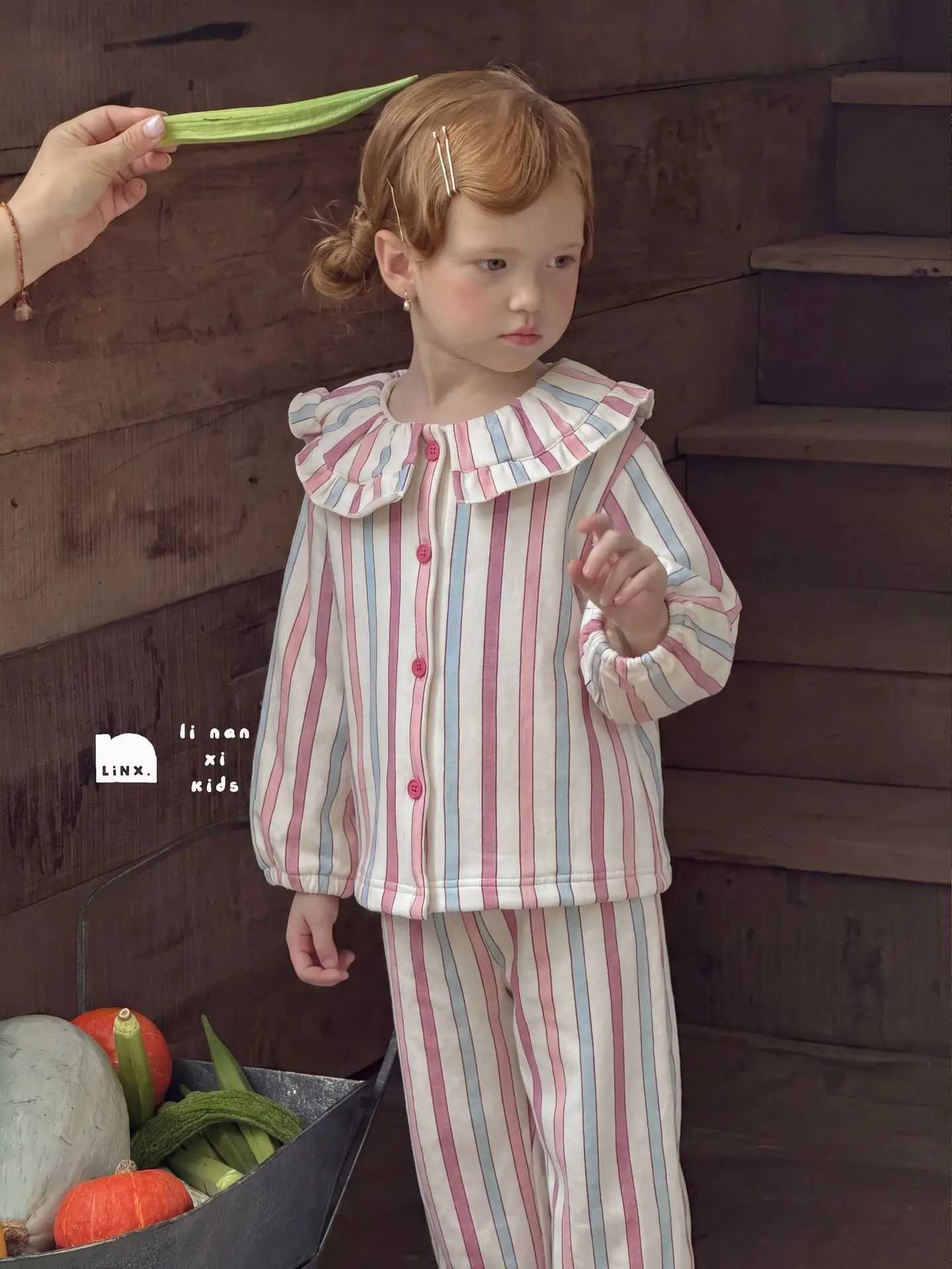 Pajamas Children Spwear Girls Cotton Plush Striped Set 2026 New Spring Autumn Winter Baby Set Girls He Clothes Two Piece SetW261019