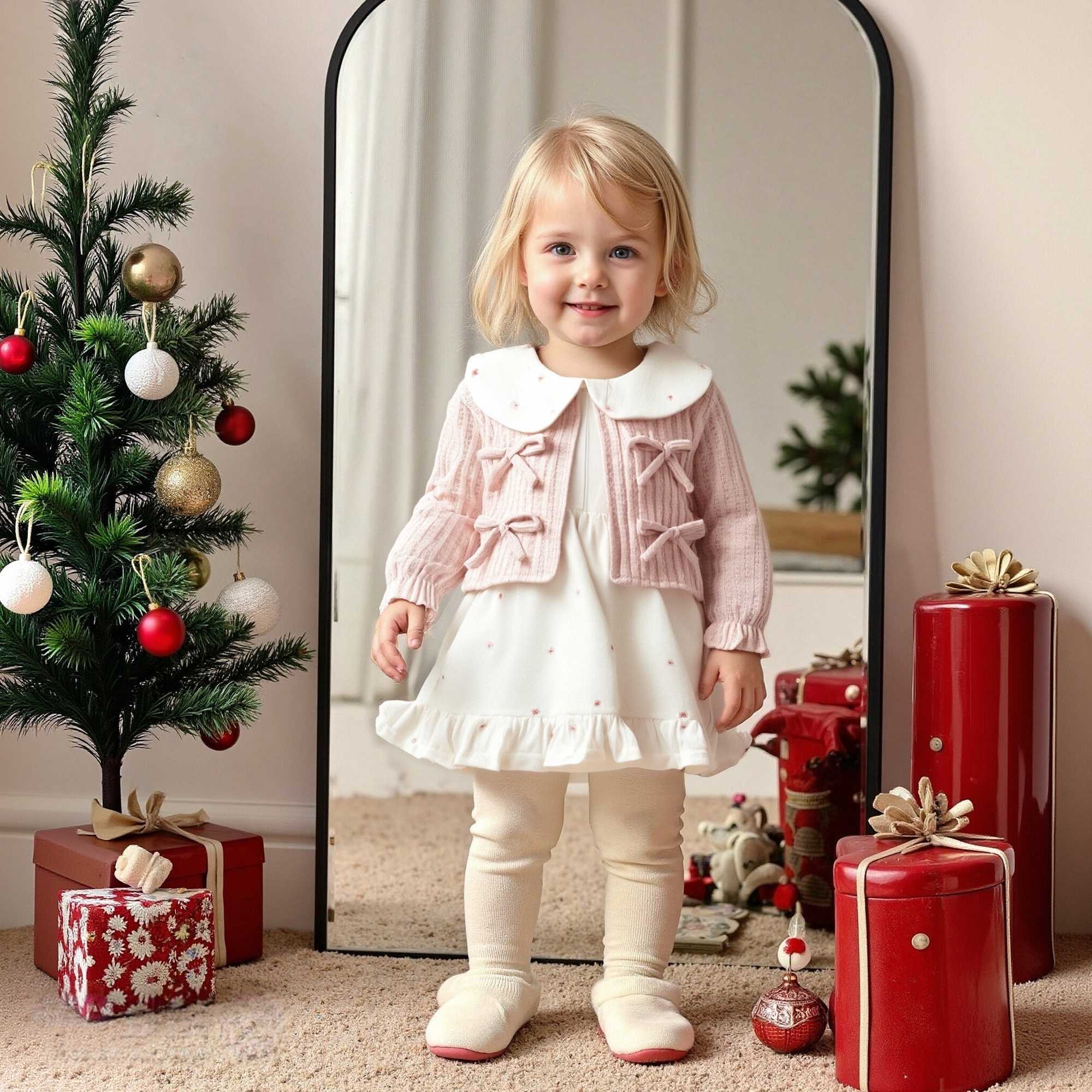 Girl Baby Clothes Spring And Autumn Bow Doll Collar Fake Two Pieces Long-Sleeved Girls Dress Cute Simple Baby Girl Dress S261016REJN