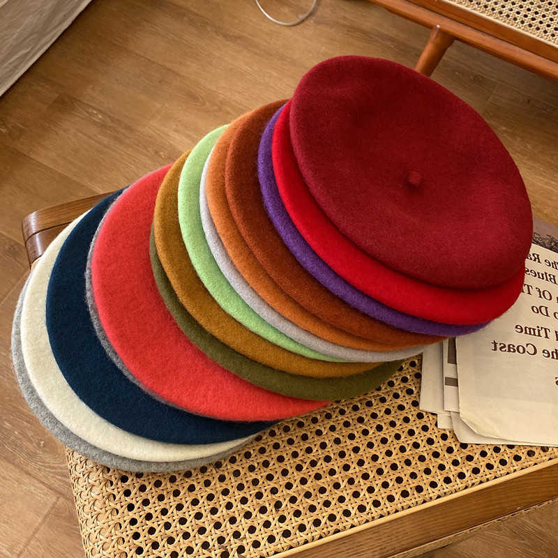 Warm Thick Wool Woolen Beret Hat 70g Weight Girl Women Casual Vintage Round Artist Pumpkin Hat Caps Gorros S261016WUDZ