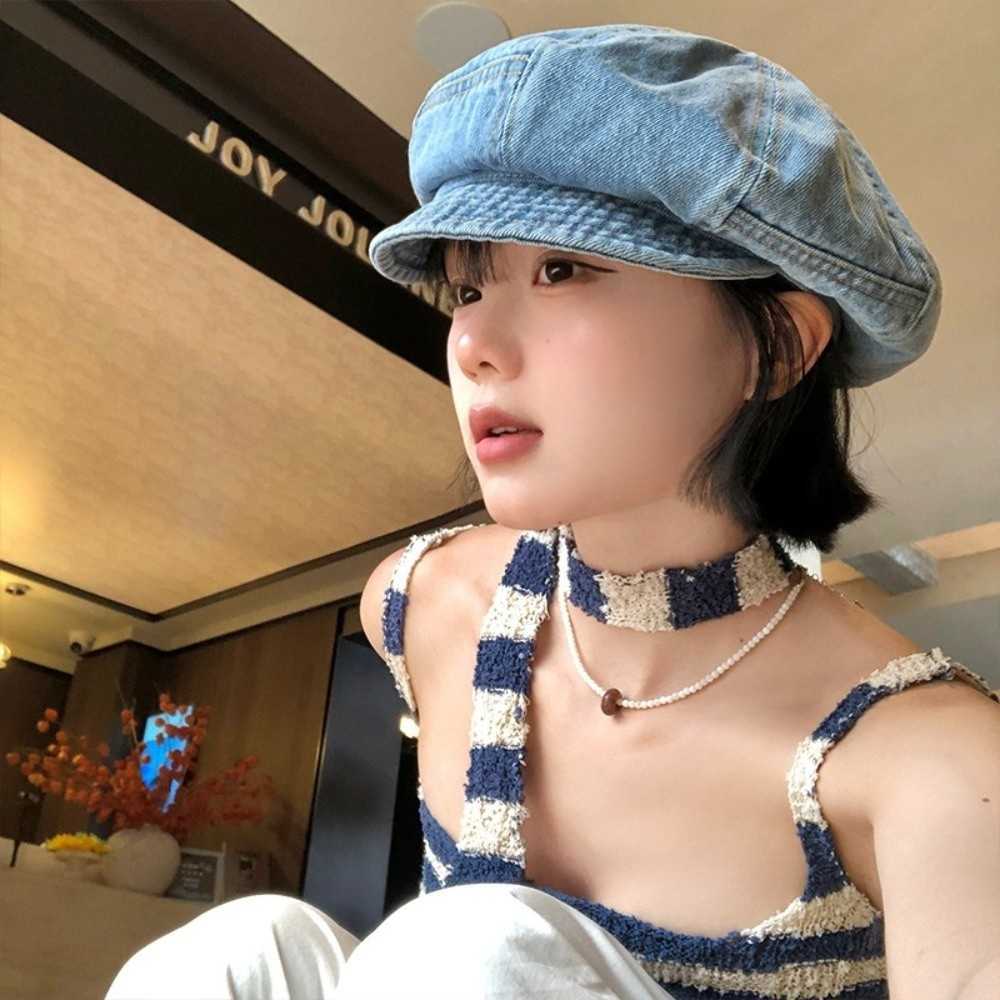 Vintage Fashion Washed Denim Beret Cloud Newsboy Octagonal Cap Visor Artist Peaked Hat Women S261016CXFT
