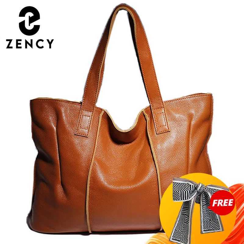 Cross Body Zency 100% Genuine Leather Handbag Large Capacity Women Shoulder Bag Tote Purse High Quality Hobos Brown Shopping Bags H261016