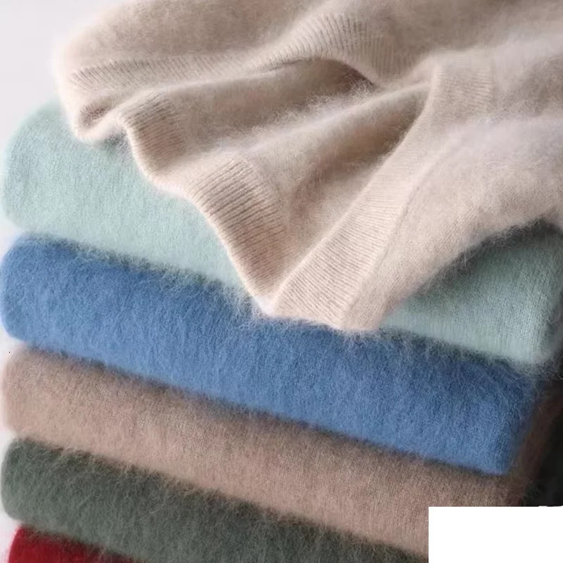 Men's 100 Pure Mink Cashmere Sweater Vneck Pullover Knit Bottoming Shirt Autumn And Winter LongSleeve HighEnd Tops 261009