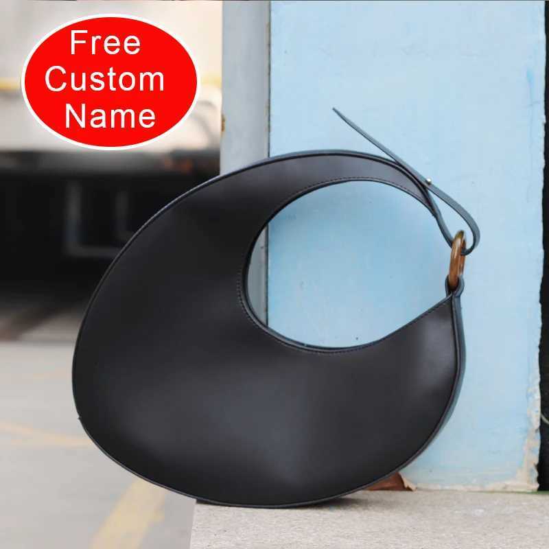 Shoulder Bags Free Custom Name Handbag For Women Designer Slim Half Moon Bag Purse 2024 New In PU Vintage Medium Underarm Shoulder Bags H261016