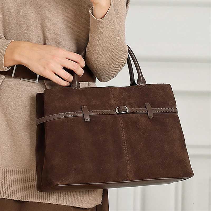 Shoulder Bags BURMINSA Large Genuine Suede Leather Tote Bag Women Vintage Cowhide Top Handle Bag Work Office Commuter Shoulder Handbags H261016