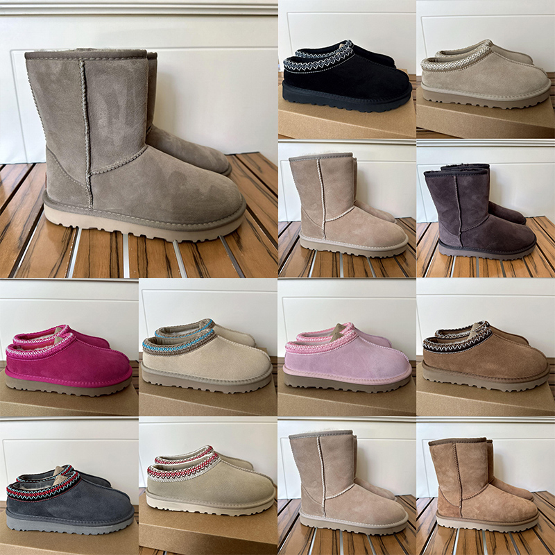 Bottes de neige de créateur pour femmes Australie Classique Ultra Mini Plate-forme Tazz Tasman Rose Rouge Peau de mouton Coton Pantoufle Laine Da