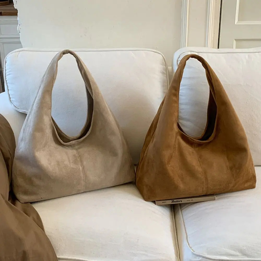 Casual Retro Women's Shoulder Bag Large Capacity Suede Underarm Bag Solid Color Shopper Tote 261016