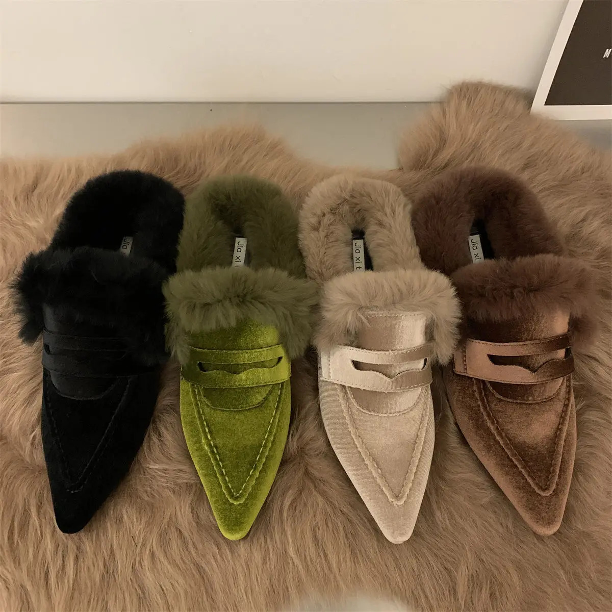 Women Thick Fur Winter Slippers Warm Shoes Slippers Platform Heels Casual Cotton Home Slides Boots Plush Women Shoes 261016