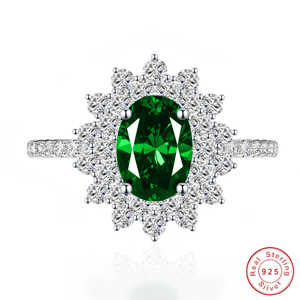 Choucong Sparkling Wedding Rings Luxury Jewelry Pure 100% 925 Sterling Silver Oval Cut Sapphire&Emerald&Ruby Eternity Party Women Dainty Bridal Prin