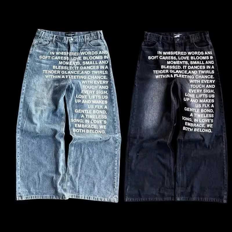 Men's Jeans Y2K New Fashion Retro Letters Washed Oversized Jeans Men's and Women's Harajuku Hop Gothic Casual Joker High Street Pants