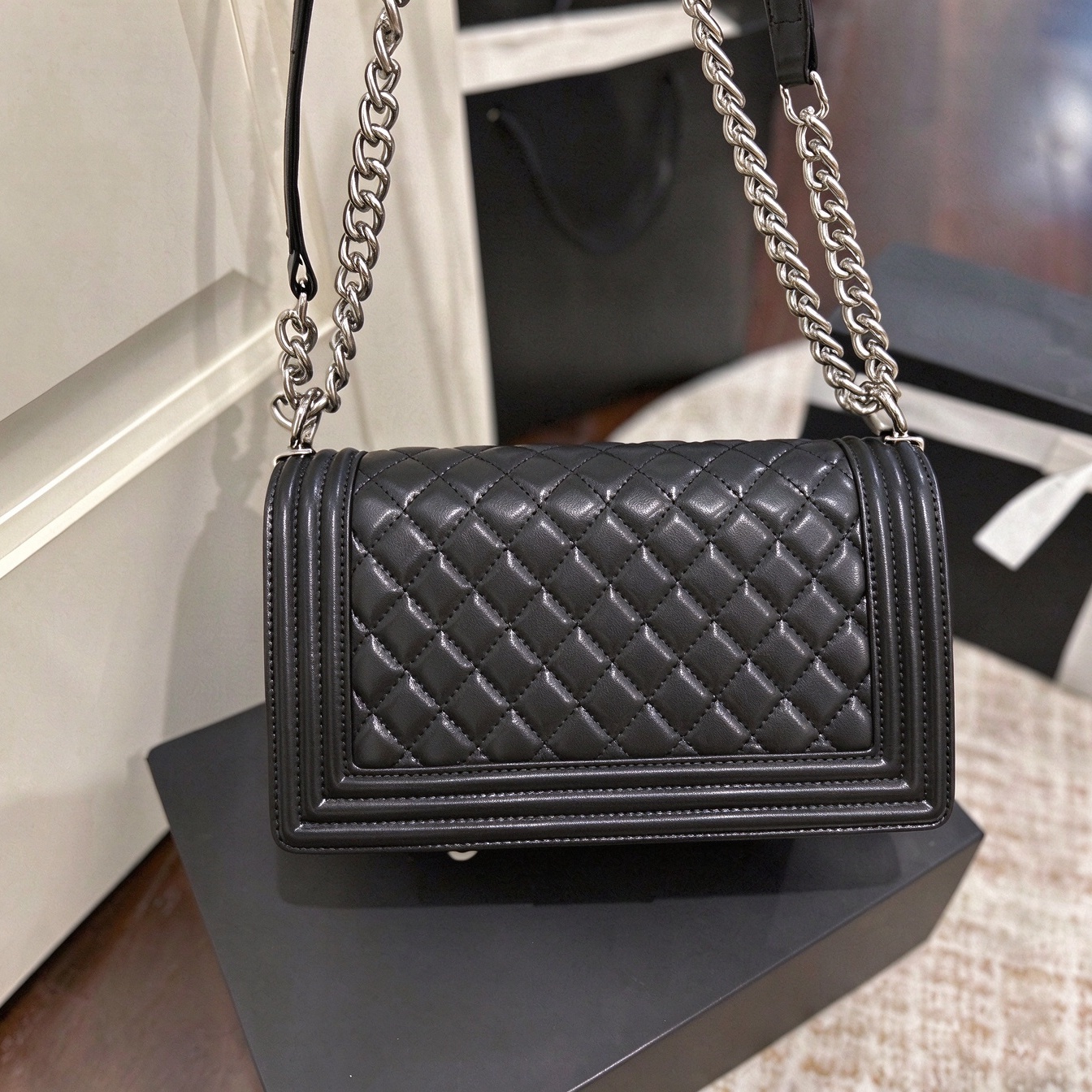 Designer Women 2.55 Flap Bag Silver Metal Chain Shoulder Handbag Diamond Lattice Leather Luxury Square Purse For Ladies Wear Crossbody Bag