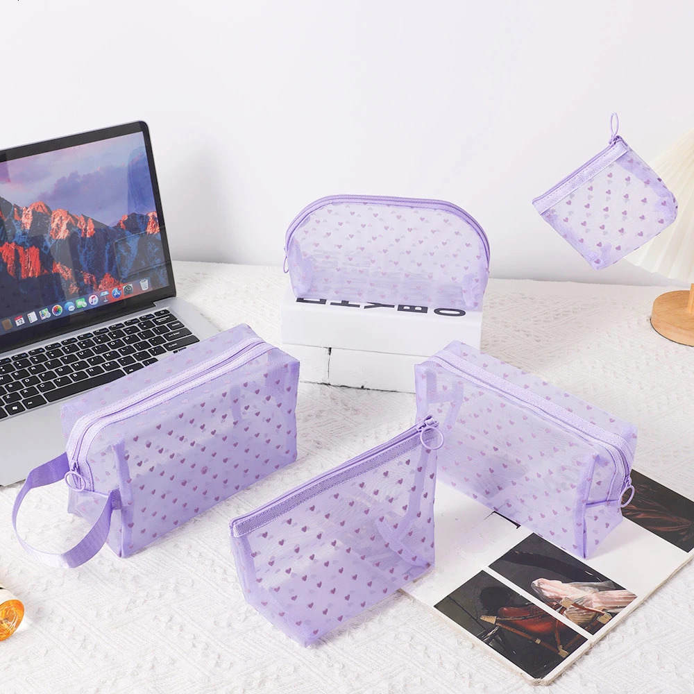 Mesh Transparent Cosmetic Bags Small Large Clear Purple Makeup Bag Portable Travel Toiletry Organizer Lipstick Storage Pouch 261009