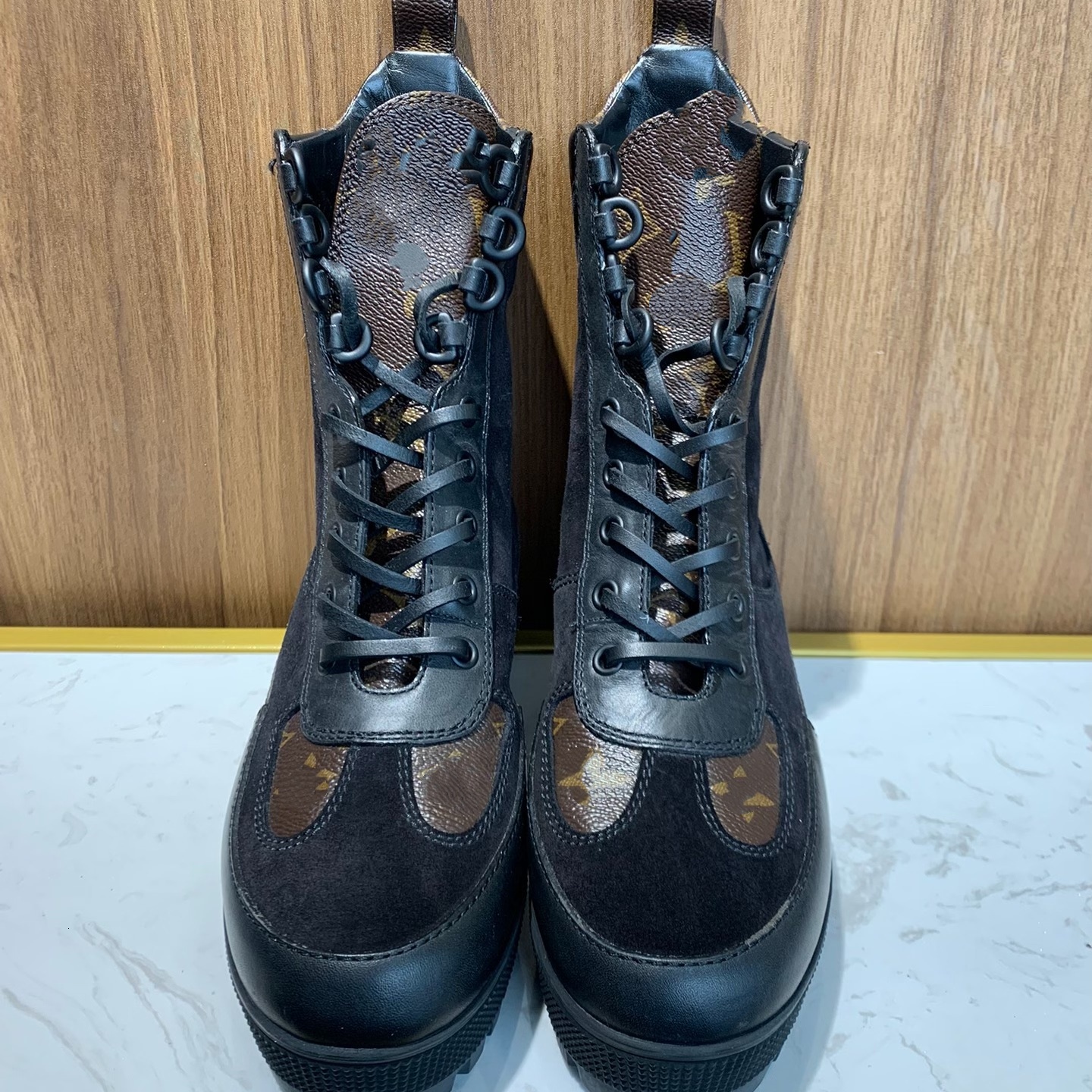 Stiefel für Damen, Designer-Plateau, Spitze, mattes Canvas, runde Zehen, luxuriös, bequem, schwarz, Party, Büro, Straße, Vintage, Retro, Mode, moder