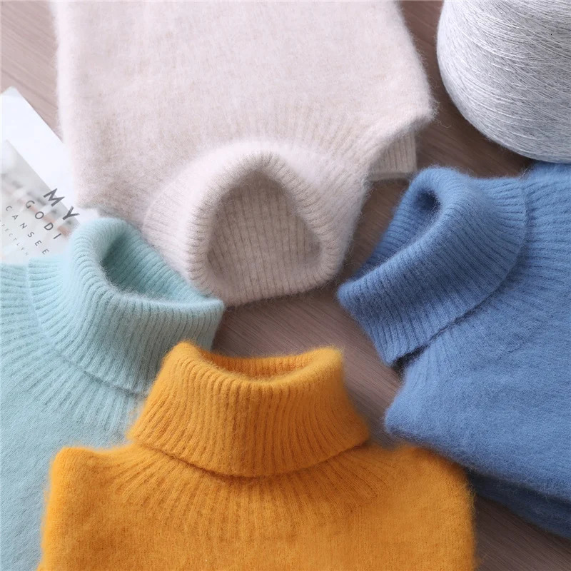 Autumn And Winter Mink Cashmere Sweater Women's HighNecked Pullover Loose Bottoming Wool Coat Warm Plus Size 261008