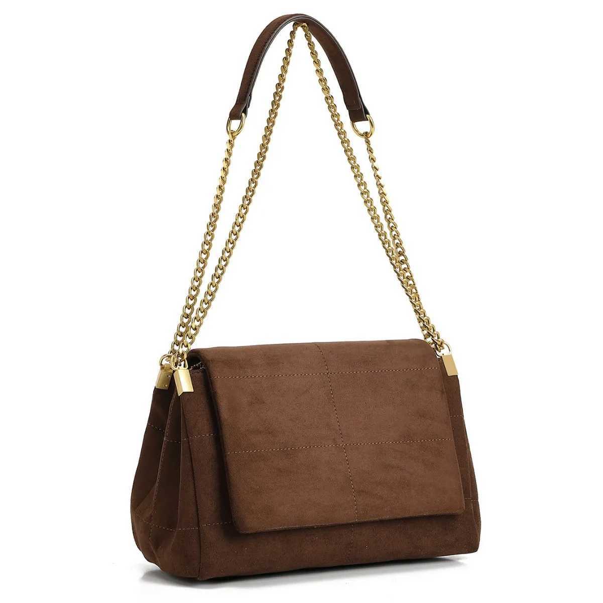 Shoulder Bags New Women Autumn Winter Suede Shoulder Bag Vintage Tote Bag with Chains Fashion Designer Luxury Handbags Retro Crossbody Bags X261016