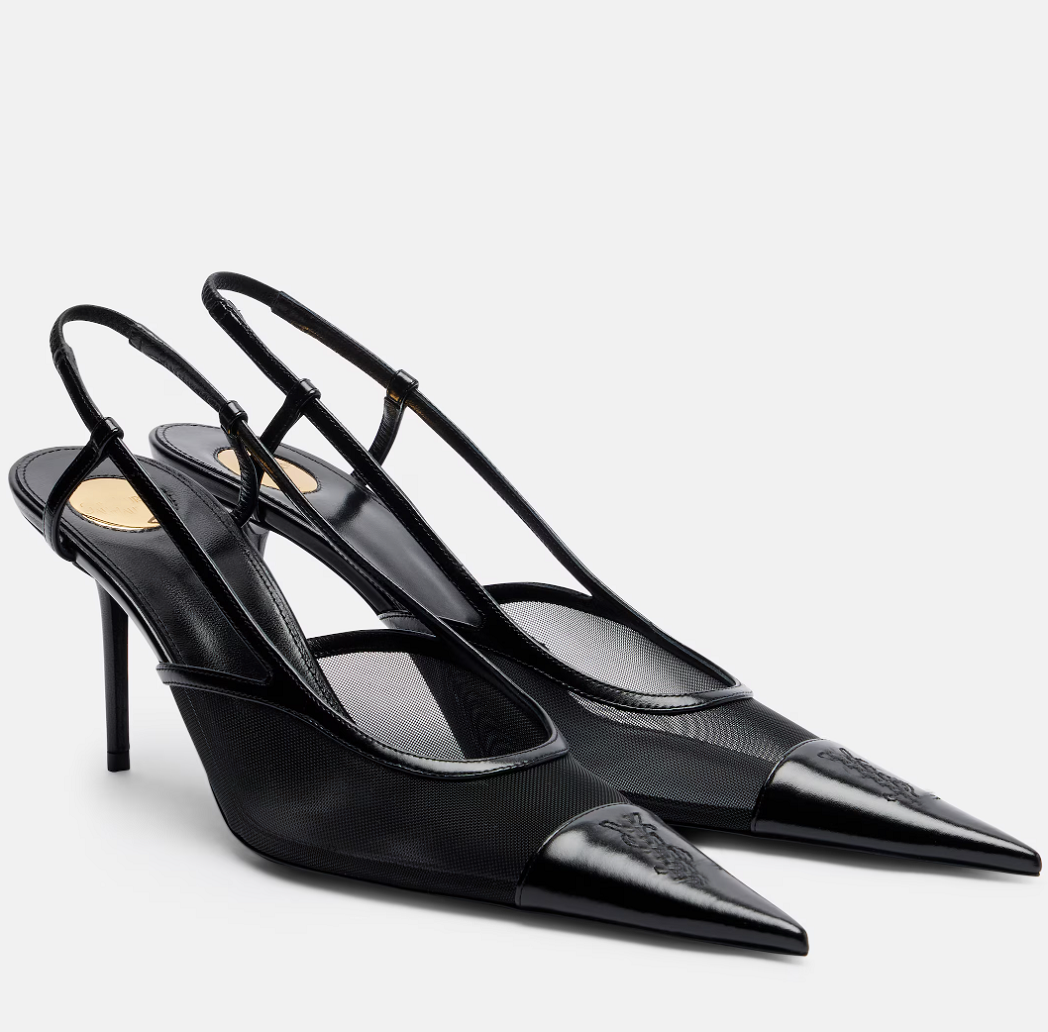 Top Design Women Renee Slingback Pumps Mesh Leather-trimmed Pointed-toe Sandals Shoes Party Wedding Dress Lady Sexy Walking EU36-41