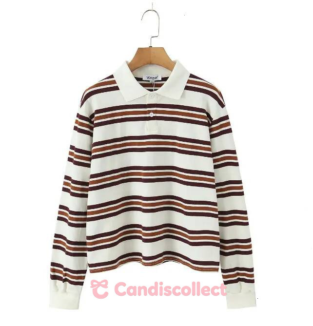 MM Jackets Fashion Stripe Womens T shirt Casual Long Sleeve Female All Match Polo Shirt 2026 Spring Ladies Loose Tops High Street 438