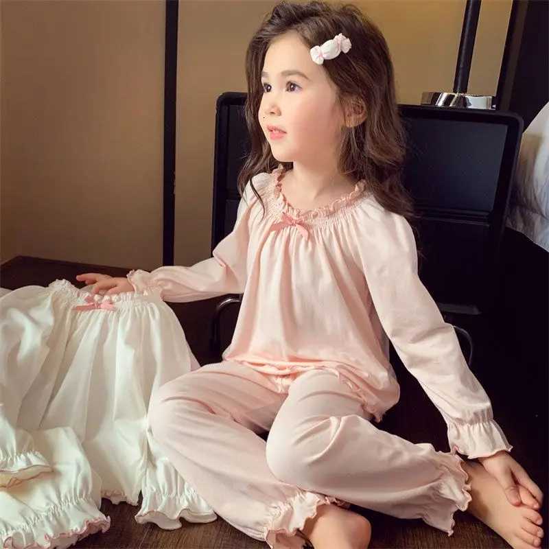 Pajamas 2025 New Girl's Autumn Pajama Set Stylish Long Sle Pants Two Piece He Wear Casual Trendy Baby Spwear for KidsW261019
