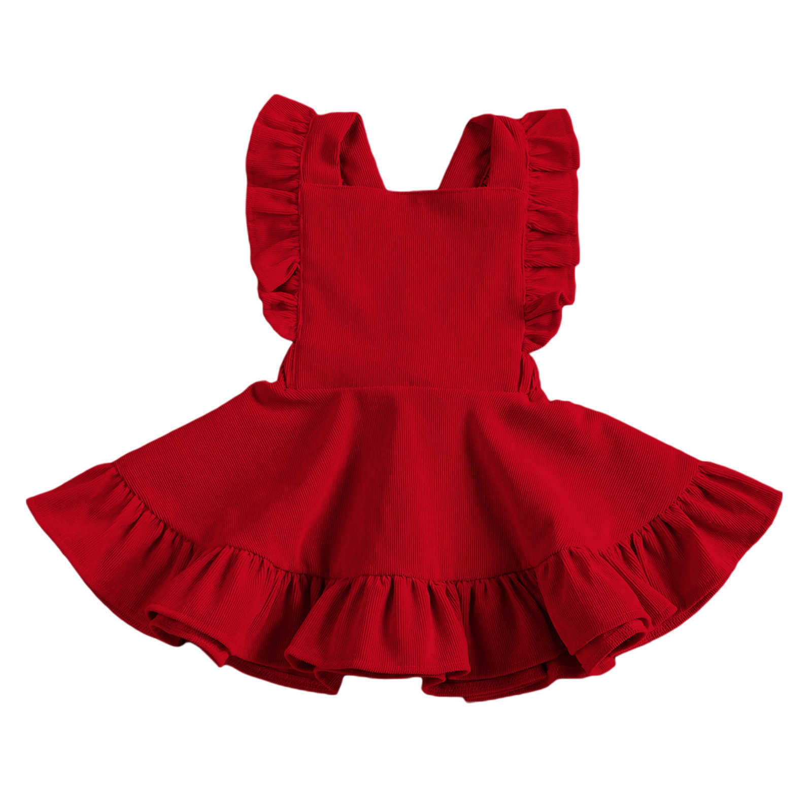Kids 0-5Y Girls Suspender Dress Summer Autumn Baby Clothes Sleeveless Square Neck Rule A-line Dress Outfits Solid Color S2610161BT4