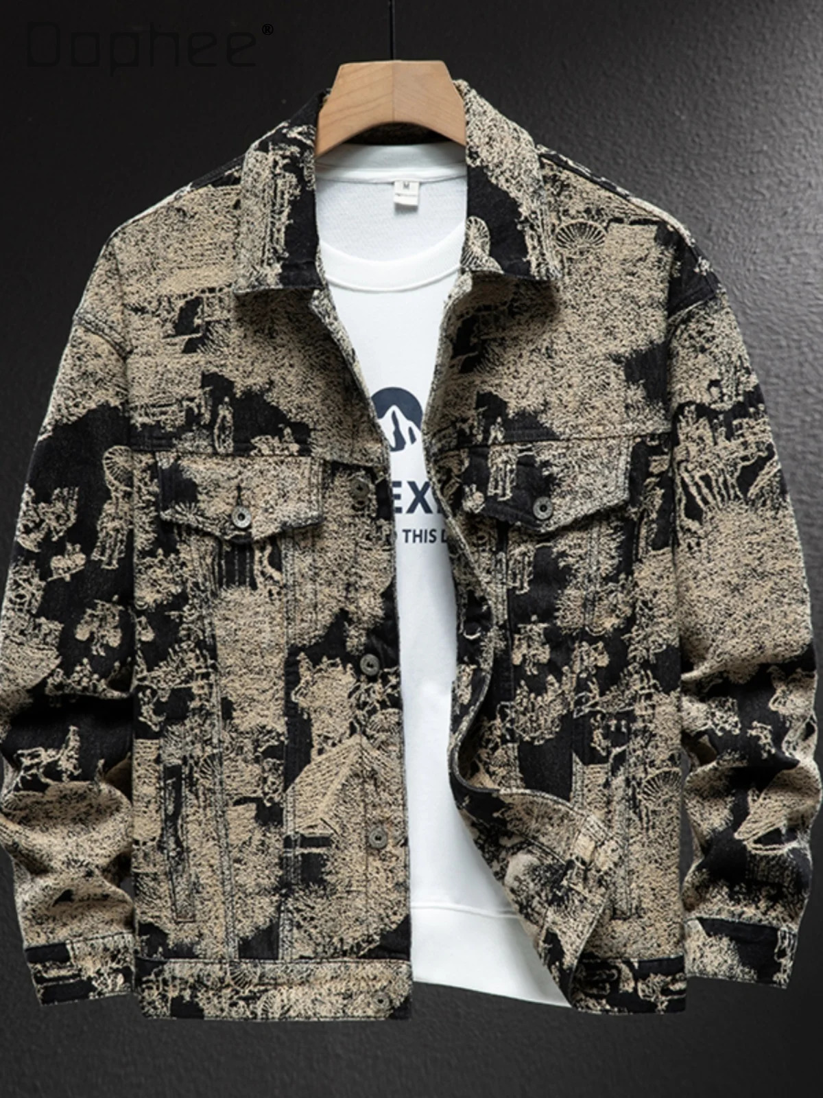 2025 Spring and Autumn Men's Highend Embroidered Casual Denim Jacket Loose Retro Jacquard Black Daily 261012